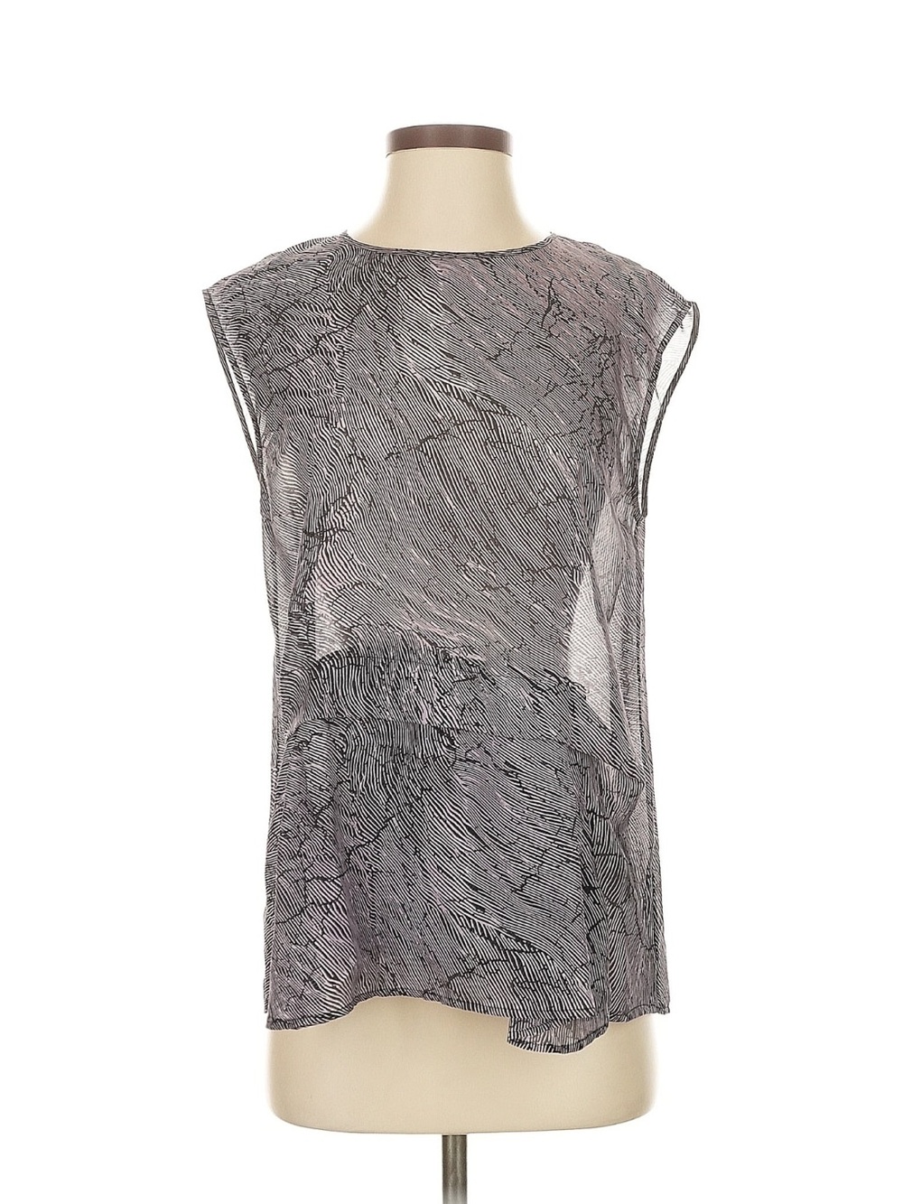 Woven Sheer Cap-Sleeve Blouse - Gray